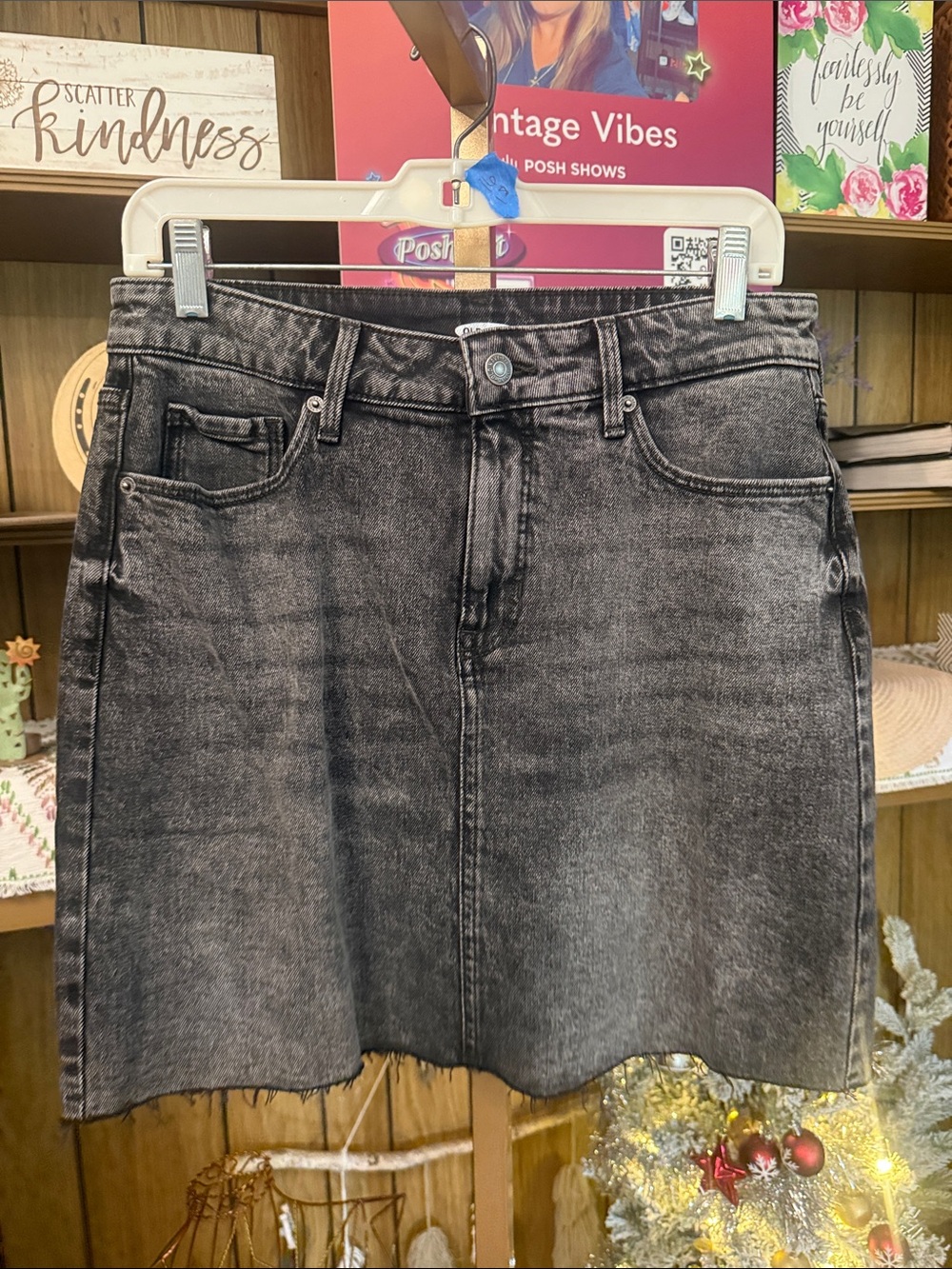 Old Navy Black Washed Denim Skirt